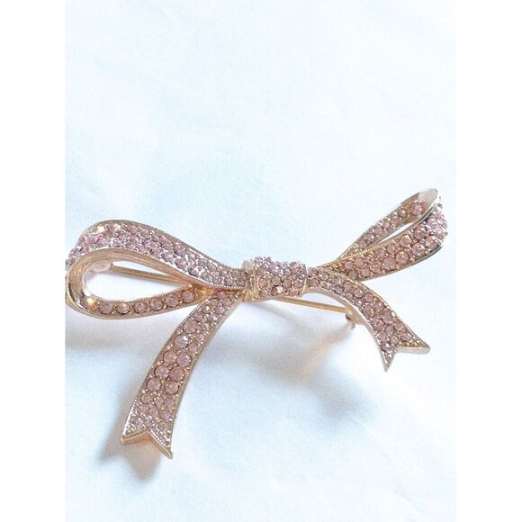 Kenneth Jay Lane Pink Crystal Bow Brooch Pin Vintage - Picture 1 of 7